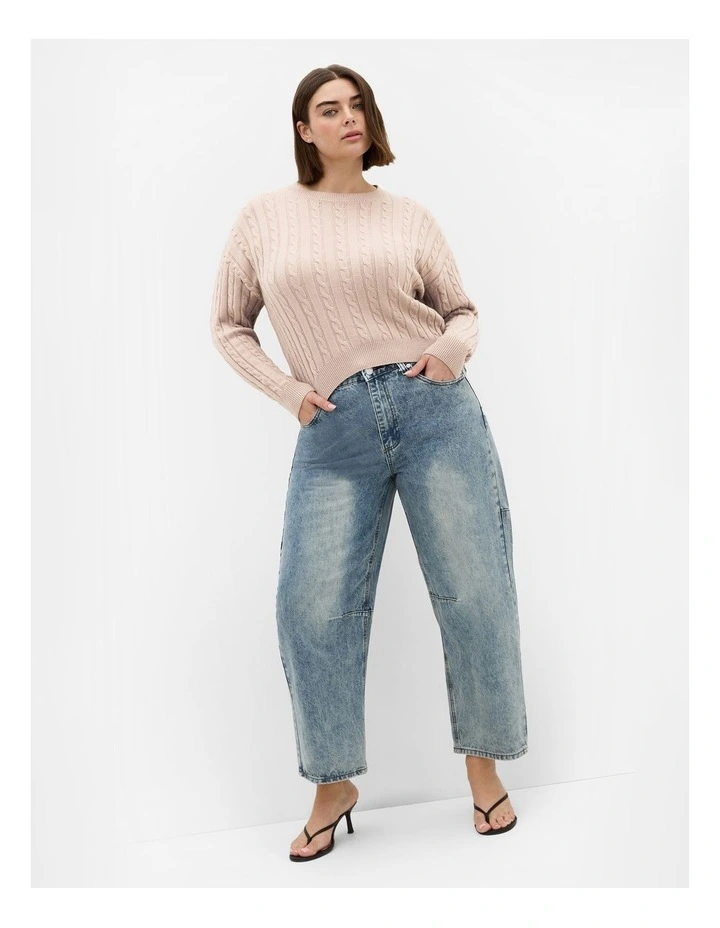 Kenia Crew Neck Knit Jumper in Light Taupe image 1