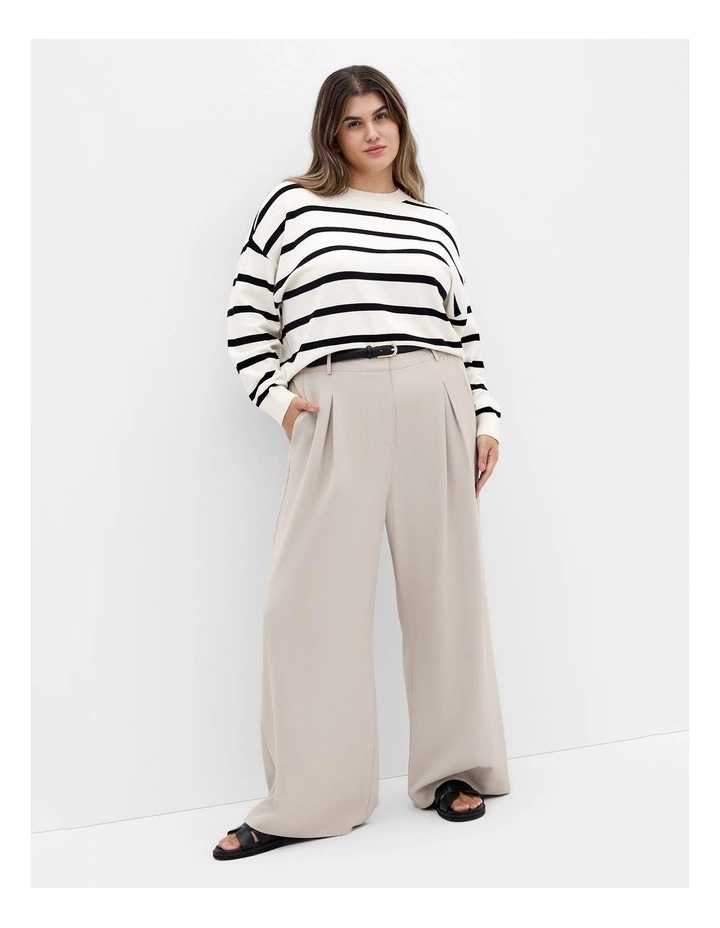 Kenia Stripe Crew Neck Knit Jumper in Vanilla image 1