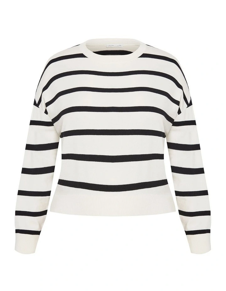 Kenia Stripe Crew Neck Knit Jumper in Vanilla image 3
