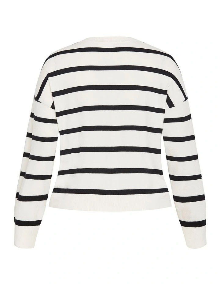Kenia Stripe Crew Neck Knit Jumper in Vanilla image 4