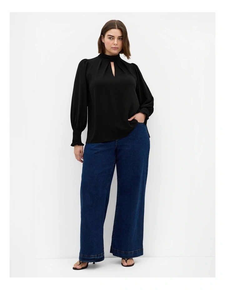 Iris High Neck Long Sleeve Top in Black image 1