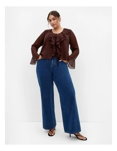 Luscious Sheer Ruffles Top in Chocolate