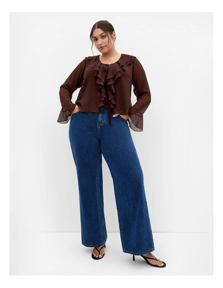 Luscious Sheer Ruffles Top in Chocolate image 1