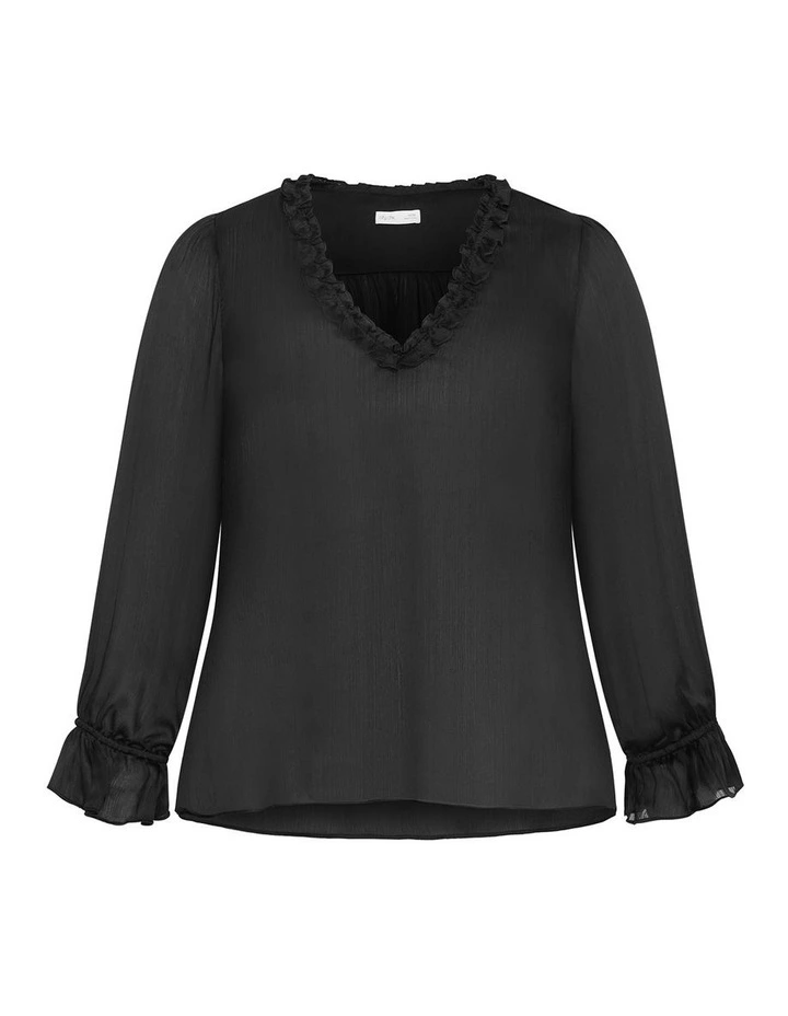 Maia Ruffle V-Neck Top in Black image 3