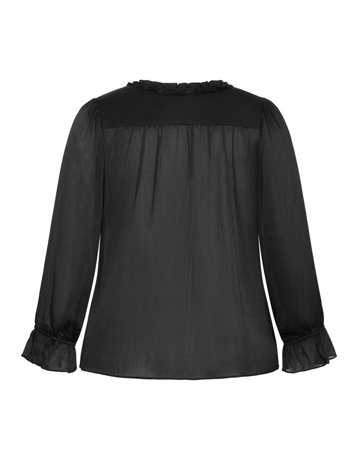 Maia Ruffle V-Neck Top in Black image 4