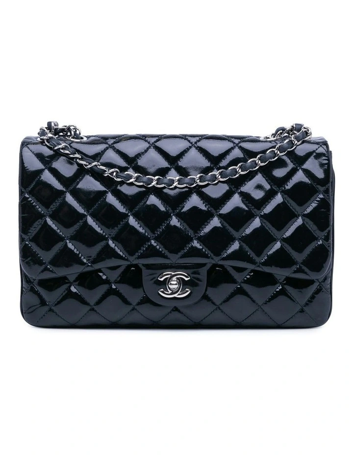Jumbo Patent Leather Accordion Flap Bag with Chain Strap and Multi-Pocket Interior Pre-Loved image 1