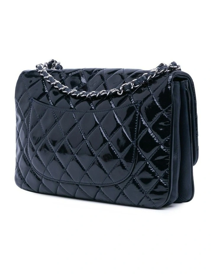 Jumbo Patent Leather Accordion Flap Bag with Chain Strap and Multi-Pocket Interior Pre-Loved image 2