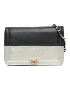 Bicolor Calfskin Leather Wallet On Chain with Chain Link Strap Pre-Loved