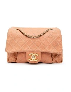 Quilted Leather Shoulder Bag with Chain Straps and Turn Lock Closure Pre-Loved