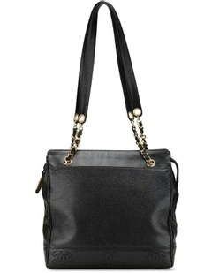 Triple CC Caviar Leather Tote with Curb Chain Straps and Interior Pockets Pre-Loved