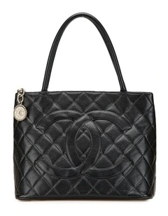 Quilted Leather Tote Bag with Rolled Handles and Multiple Pockets Pre-Loved