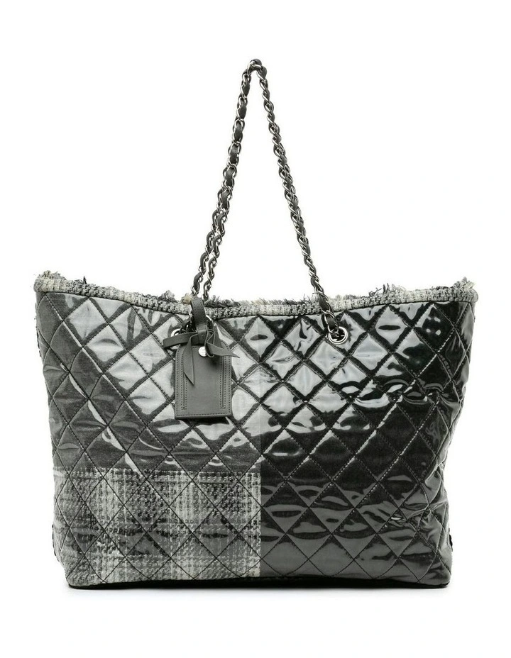 Large Quilted Tweed and Vinyl Tote with Leather Chain Straps Pre-Loved image 1