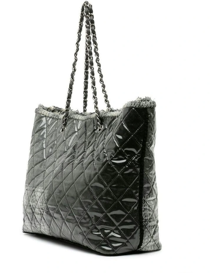 Large Quilted Tweed and Vinyl Tote with Leather Chain Straps Pre-Loved image 2
