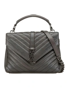 Medium Chevron Quilted Sheepskin Leather Satchel with Curb Chain Strap Pre-Loved