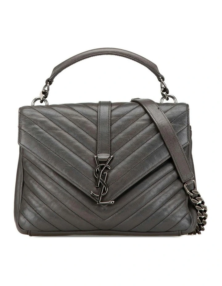 Medium Chevron Quilted Sheepskin Leather Satchel with Curb Chain Strap Pre-Loved image 1