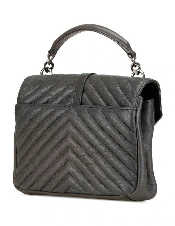 Medium Chevron Quilted Sheepskin Leather Satchel with Curb Chain Strap Pre-Loved image 2