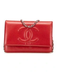 Calfskin Leather Wallet on Chain with Woven Chain Strap and Interior Compartments Pre-Loved