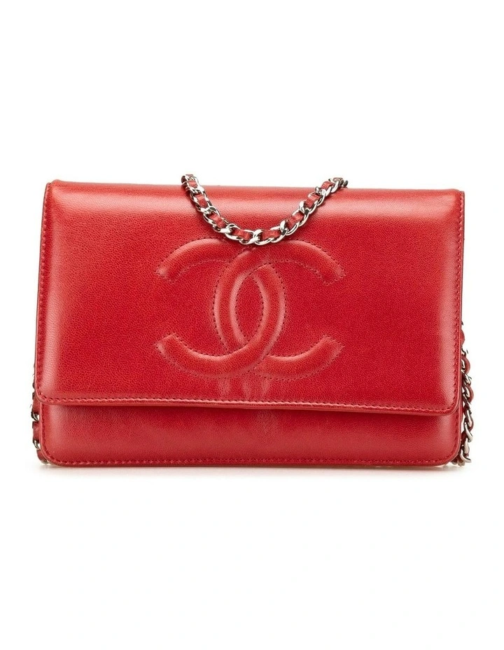 Calfskin Leather Wallet on Chain with Woven Chain Strap and Interior Compartments Pre-Loved image 1