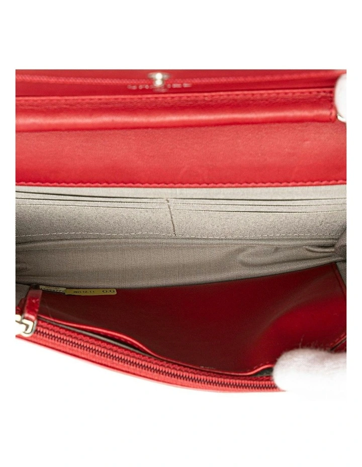 Calfskin Leather Wallet on Chain with Woven Chain Strap and Interior Compartments Pre-Loved image 4
