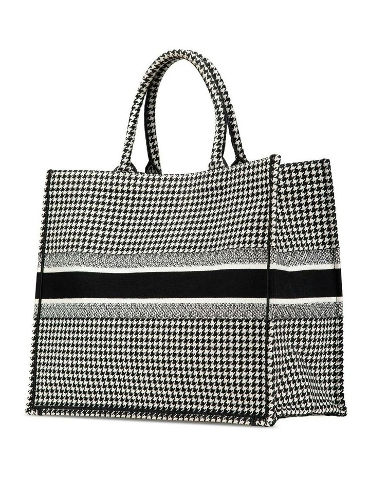 Embroidered Canvas Houndstooth Book Tote with Rolled Handles Pre-Loved image 2