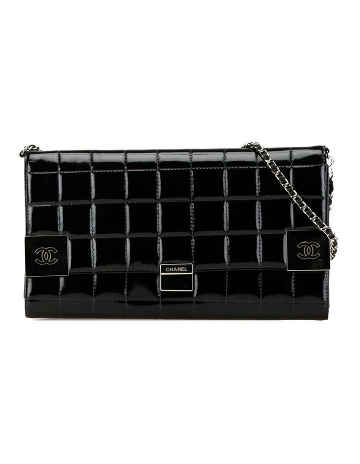 Quilted Patent Leather Clutch with Chain Strap and Lock Closure Pre-Loved image 1