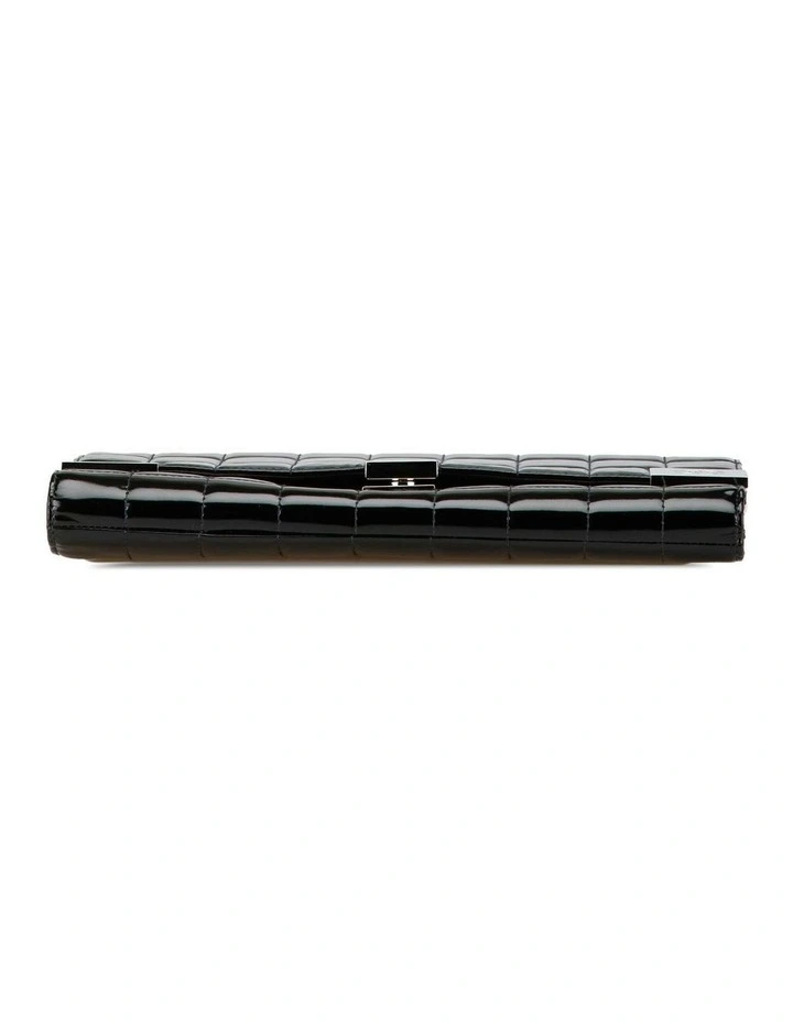 Quilted Patent Leather Clutch with Chain Strap and Lock Closure Pre-Loved image 3