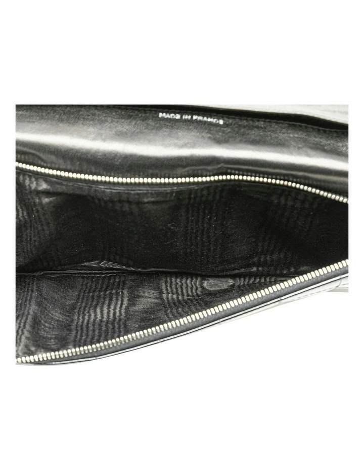Quilted Patent Leather Clutch with Chain Strap and Lock Closure Pre-Loved image 4
