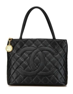 Quilted Leather Medallion Tote with Rolled Handles and Multiple Pockets Pre-Loved