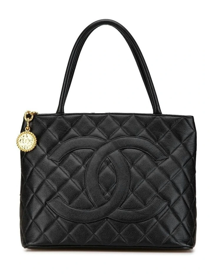 Quilted Leather Medallion Tote with Rolled Handles and Multiple Pockets Pre-Loved image 1