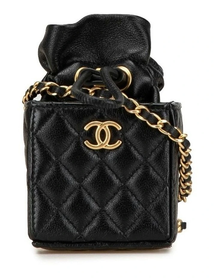Mini Quilted Drawstring Bucket Bag with Chain Strap Pre-Loved image 1