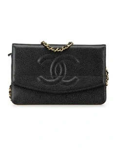 Caviar Leather Wallet on Chain with Woven Strap Pre-Loved