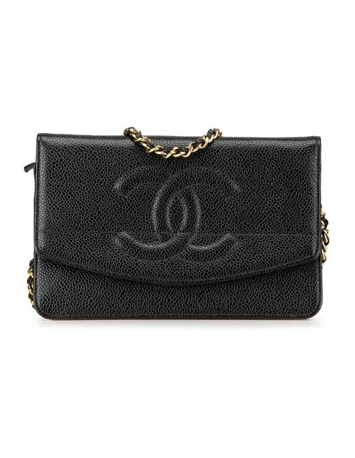 Caviar Leather Wallet on Chain with Woven Strap Pre-Loved image 1