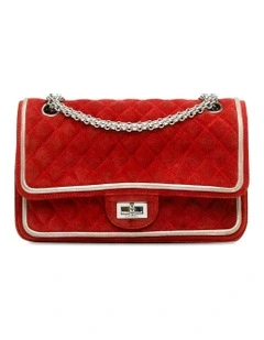 Chanel Classic Double Flap Shoulder Bag in Red Suede Pre-Loved