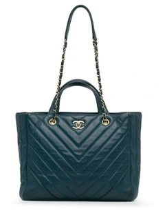Leather Tote Bag with Chain-Link Straps and Quilted Design Pre-Loved