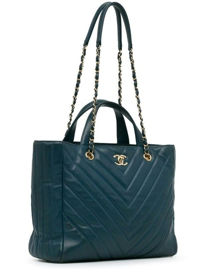 Leather Tote Bag with Chain-Link Straps and Quilted Design Pre-Loved image 2