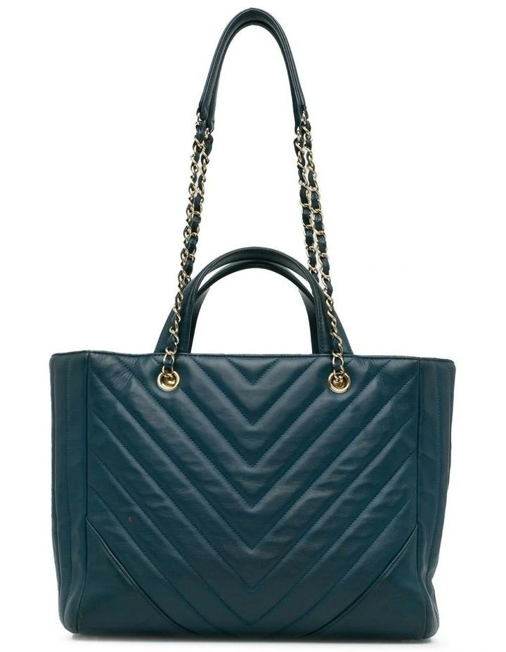Leather Tote Bag with Chain-Link Straps and Quilted Design Pre-Loved image 3