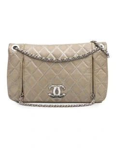 Quilted Metallic Distressed Lambskin Crystal Flap Crossbody Bag Pre-Loved