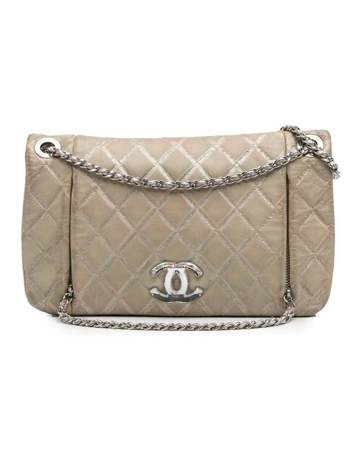 Quilted Metallic Distressed Lambskin Crystal Flap Crossbody Bag Pre-Loved image 1
