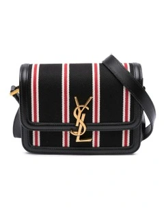 Small Canvas Striped Satchel with Leather Trim Pre-Loved
