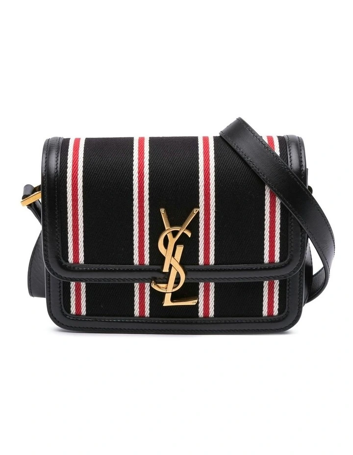 Small Canvas Striped Satchel with Leather Trim Pre-Loved image 1