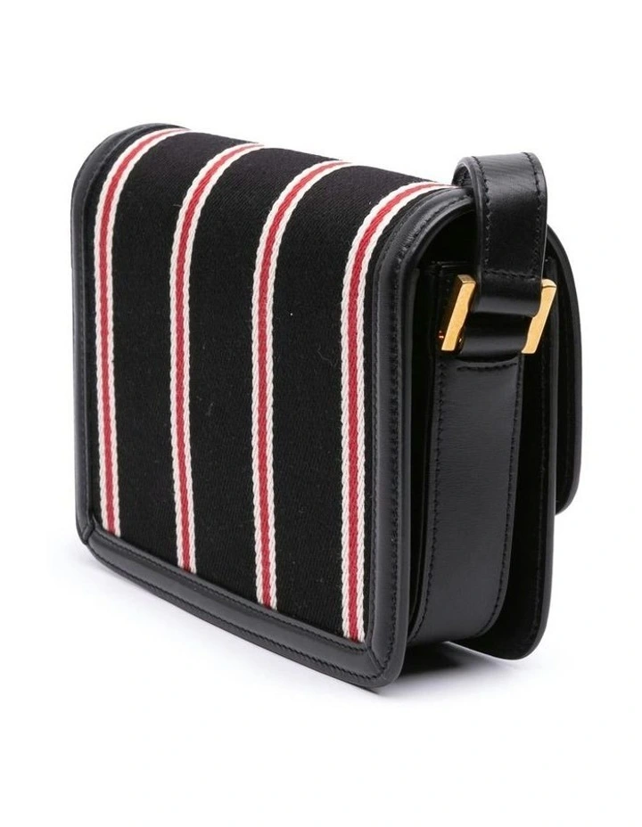 Small Canvas Striped Satchel with Leather Trim Pre-Loved image 2