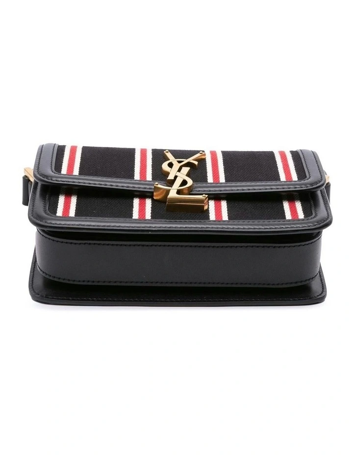 Small Canvas Striped Satchel with Leather Trim Pre-Loved image 3