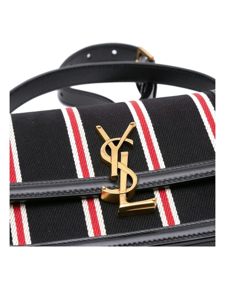 Small Canvas Striped Satchel with Leather Trim Pre-Loved image 6