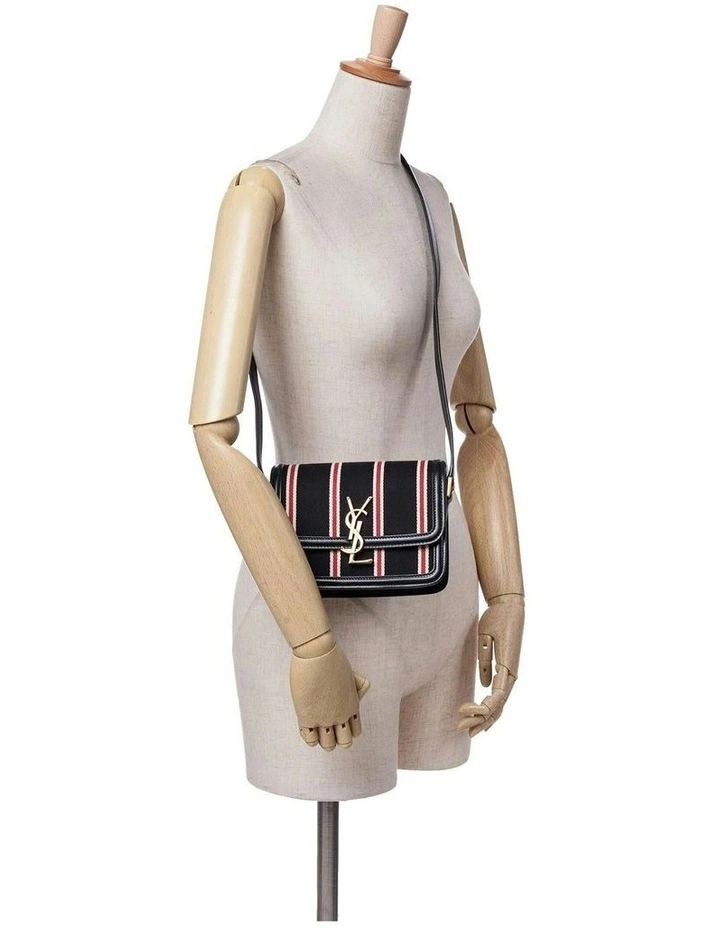 Small Canvas Striped Satchel with Leather Trim Pre-Loved image 7