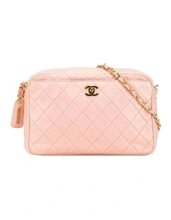 Quilted Lambskin Leather Camera Crossbody Bag with Chain Strap Pre-Loved