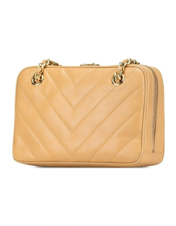 Chevron Quilted Lambskin Leather Chain Shoulder Bag with Zip Closure and Slip Pockets Pre-Loved image 2