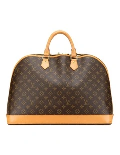 Monogram Canvas Alma Voyage Bag with Leather Trim and Top Zip Closure Pre-Loved