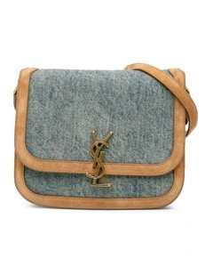 Medium Denim Crossbody with Suede Trim and Clasp Closure Pre-Loved