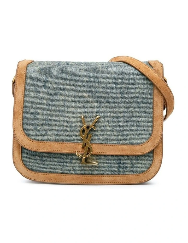 Medium Denim Crossbody with Suede Trim and Clasp Closure Pre-Loved image 1