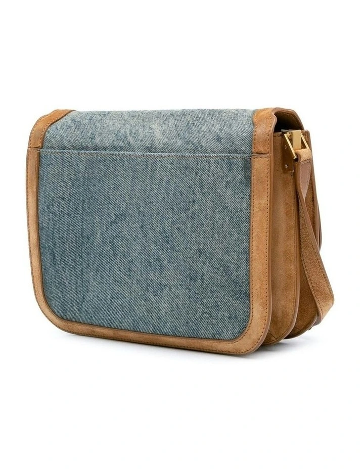 Medium Denim Crossbody with Suede Trim and Clasp Closure Pre-Loved image 2